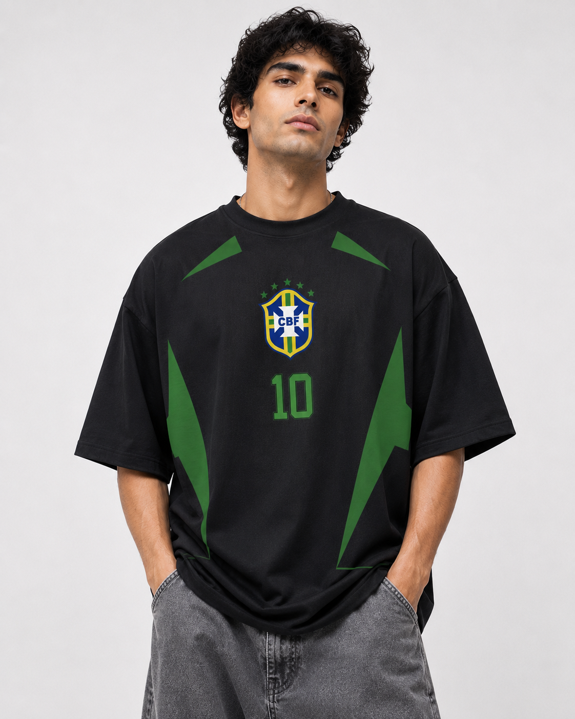 🇧🇷 BRAZIL NO. 10 OVERSIZED FOOTBALL T-SHIRT – BLACK EDITION