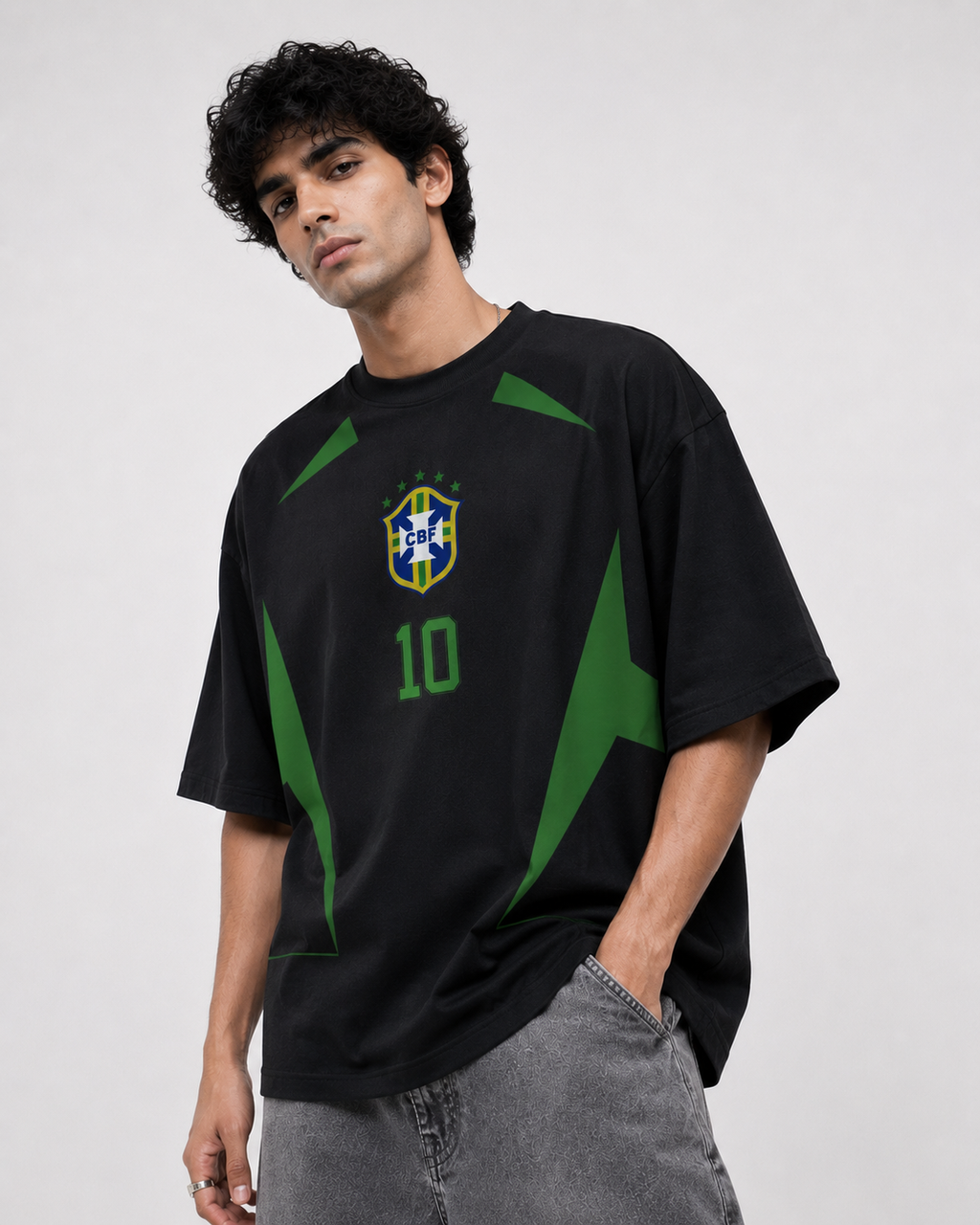 🇧🇷 BRAZIL NO. 10 OVERSIZED FOOTBALL T-SHIRT – BLACK EDITION