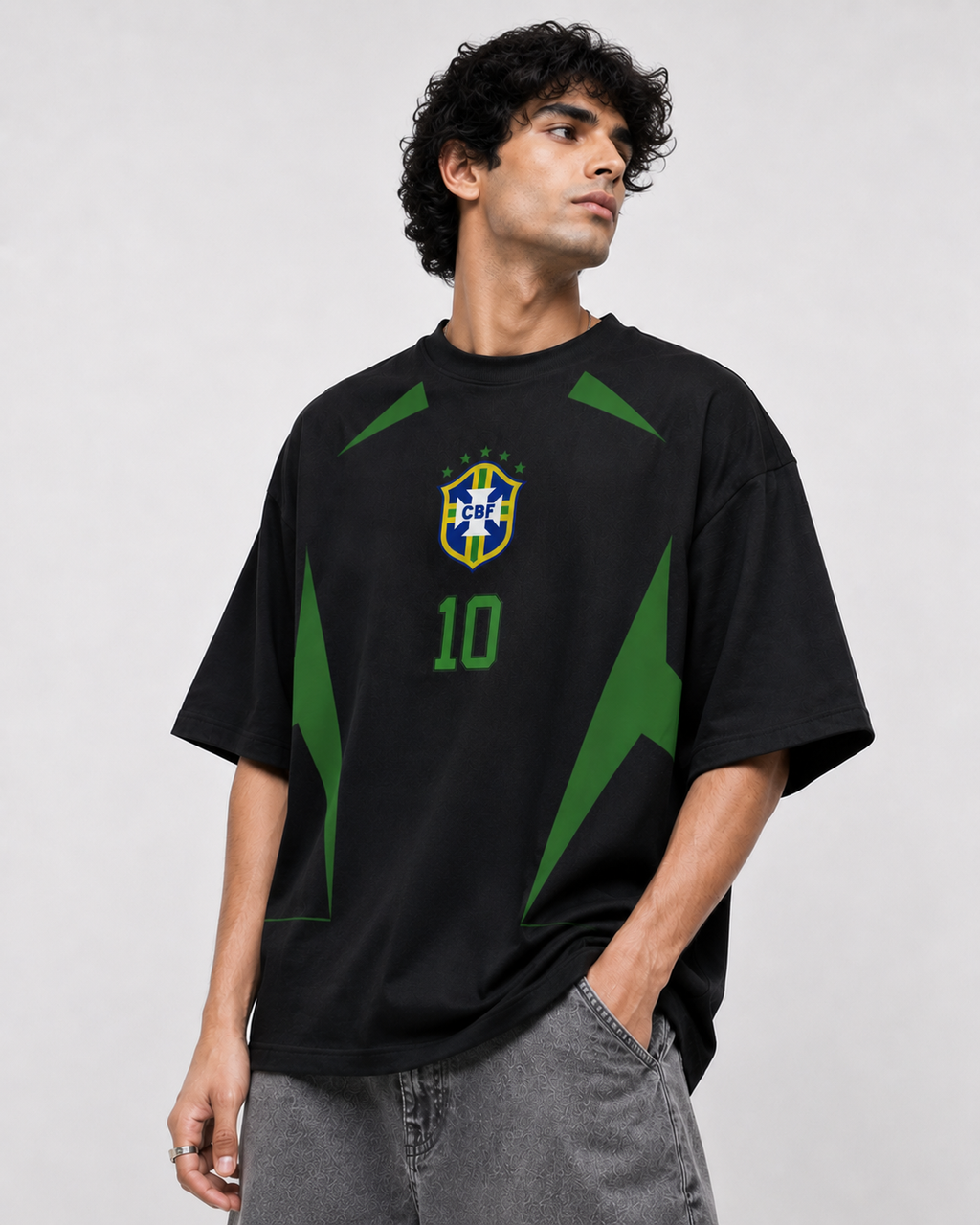 🇧🇷 BRAZIL NO. 10 OVERSIZED FOOTBALL T-SHIRT – BLACK EDITION