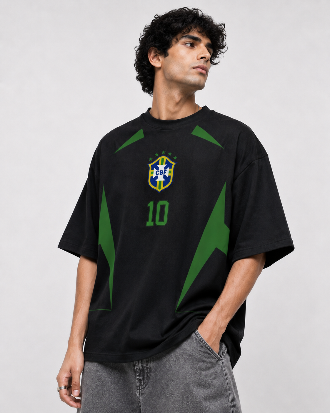 🇧🇷 BRAZIL NO. 10 OVERSIZED FOOTBALL T-SHIRT – BLACK EDITION