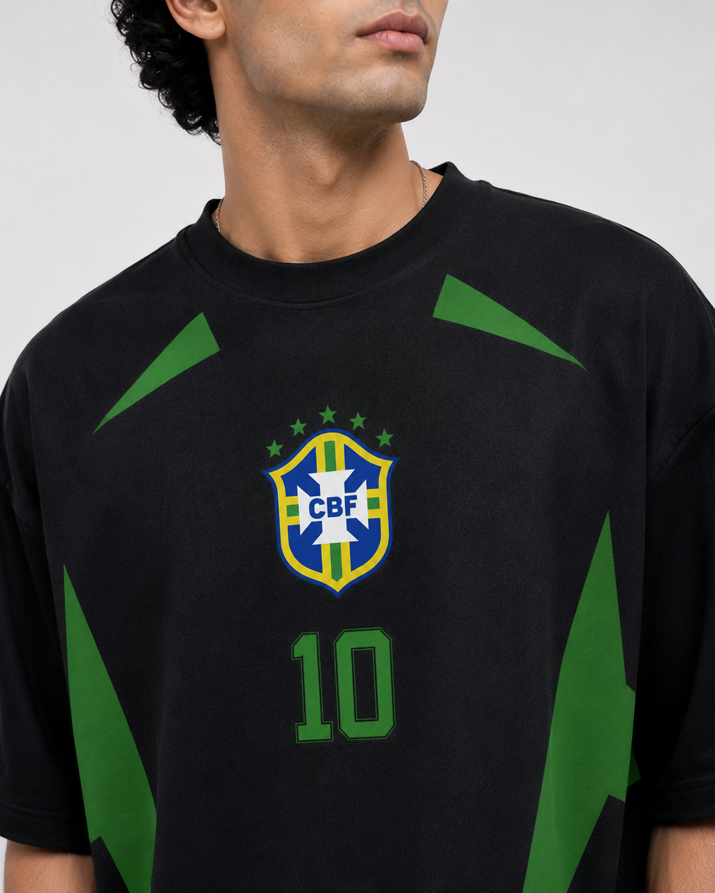 🇧🇷 BRAZIL NO. 10 OVERSIZED FOOTBALL T-SHIRT – BLACK EDITION