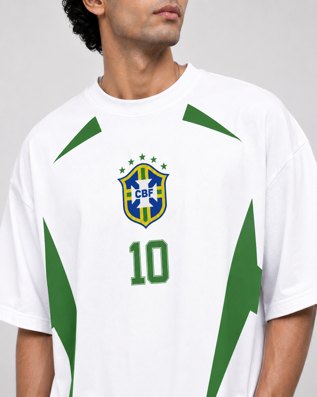 🇧🇷 BRAZIL NO. 10 OVERSIZED FOOTBALL T-SHIRT – WHITE EDITION