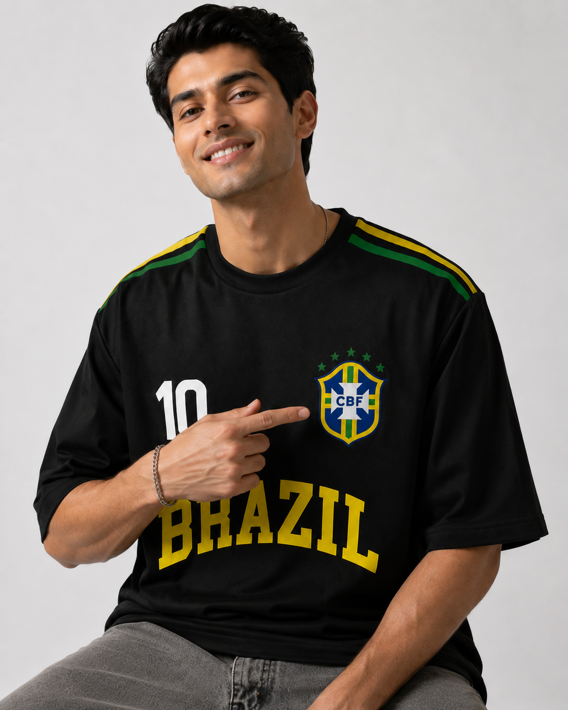 🇧🇷 BRAZIL NO. 10 OVERSIZED FOOTBALL T-SHIRT – CLASSIC BLACK EDITION