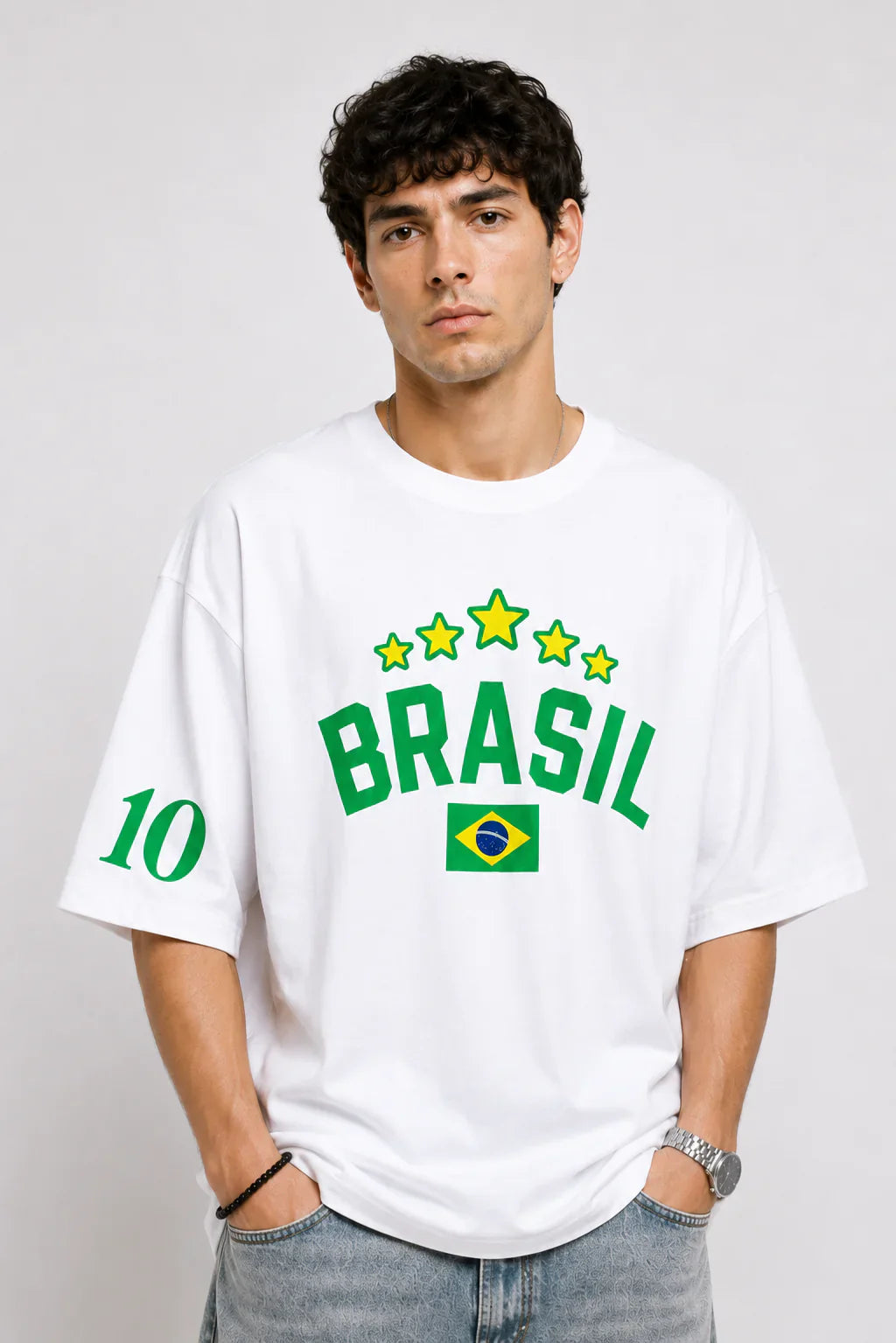🇧🇷 BRASIL NO. 10 OVERSIZED T-SHIRT – WHITE EDITION