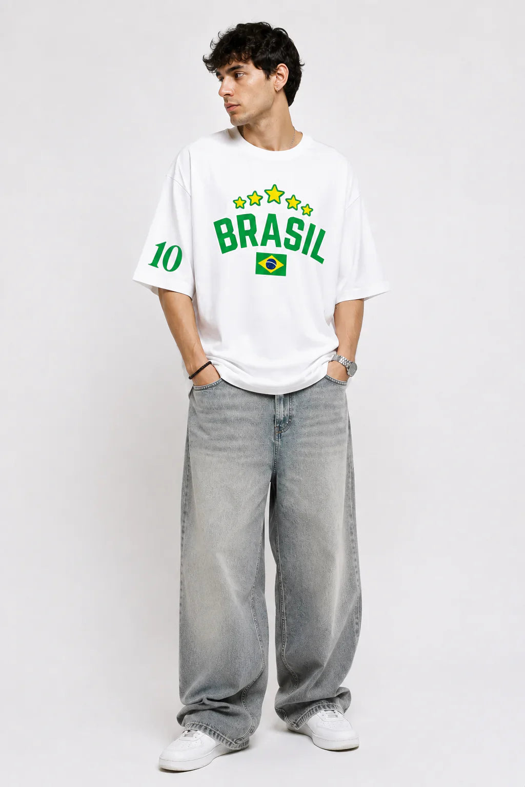 🇧🇷 BRASIL NO. 10 OVERSIZED T-SHIRT – WHITE EDITION